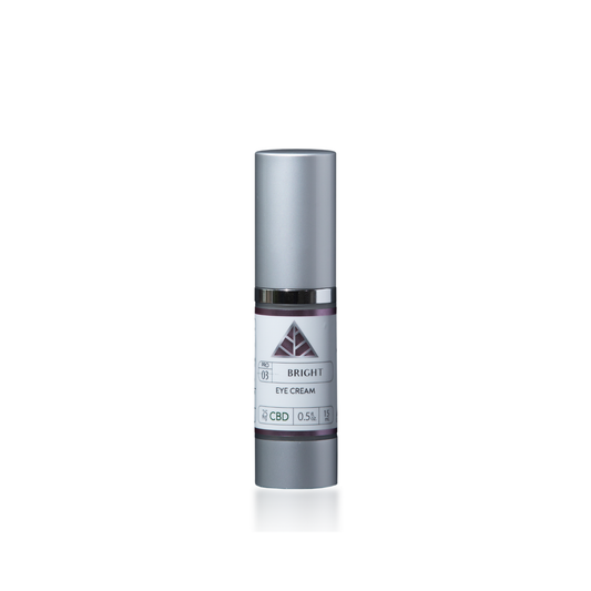 Color Up BRIGHT Eye Cream in a 15ml airless pump bottle with CBD and peptides for targeted under-eye skincare, dark circle care, and professional eye treatments on a white background