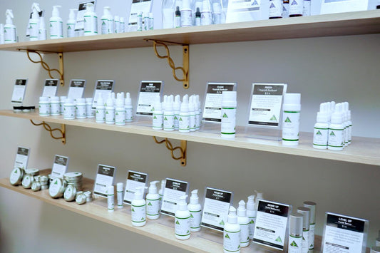 Color Up professional CBD skincare products on a retail shelf