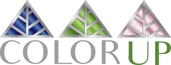 Color Up logo featuring the signature blue, green and pink tree icons representing professional CBD skincare, cannabis education and botanical wellness on transparent background.