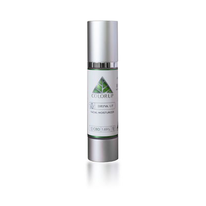 Color Up DRINK UP Facial Moisturizer with CBD, hemp protein, and lightweight hydration for daily facial skincare on transparent background.