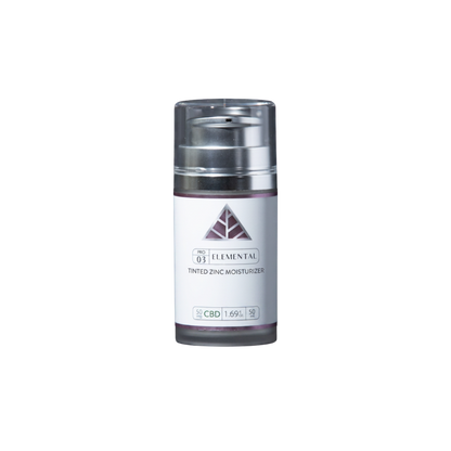 Color Up ELEMENTAL TINTED Zinc Moisturizer with CBD, non-nano zinc oxide, and sheer mineral coverage on transparent background.