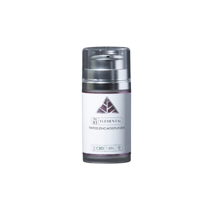 Color Up ELEMENTAL TINTED Zinc Moisturizer with CBD, non-nano zinc oxide, and sheer mineral coverage on white background.