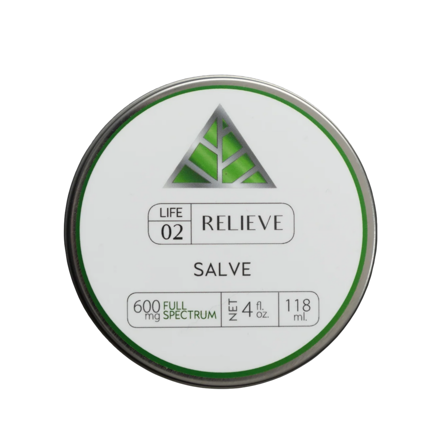 Color Up RELIEVE Full Spectrum Salve in 4 oz tin with CBD and hemp beeswax on a transparent background.