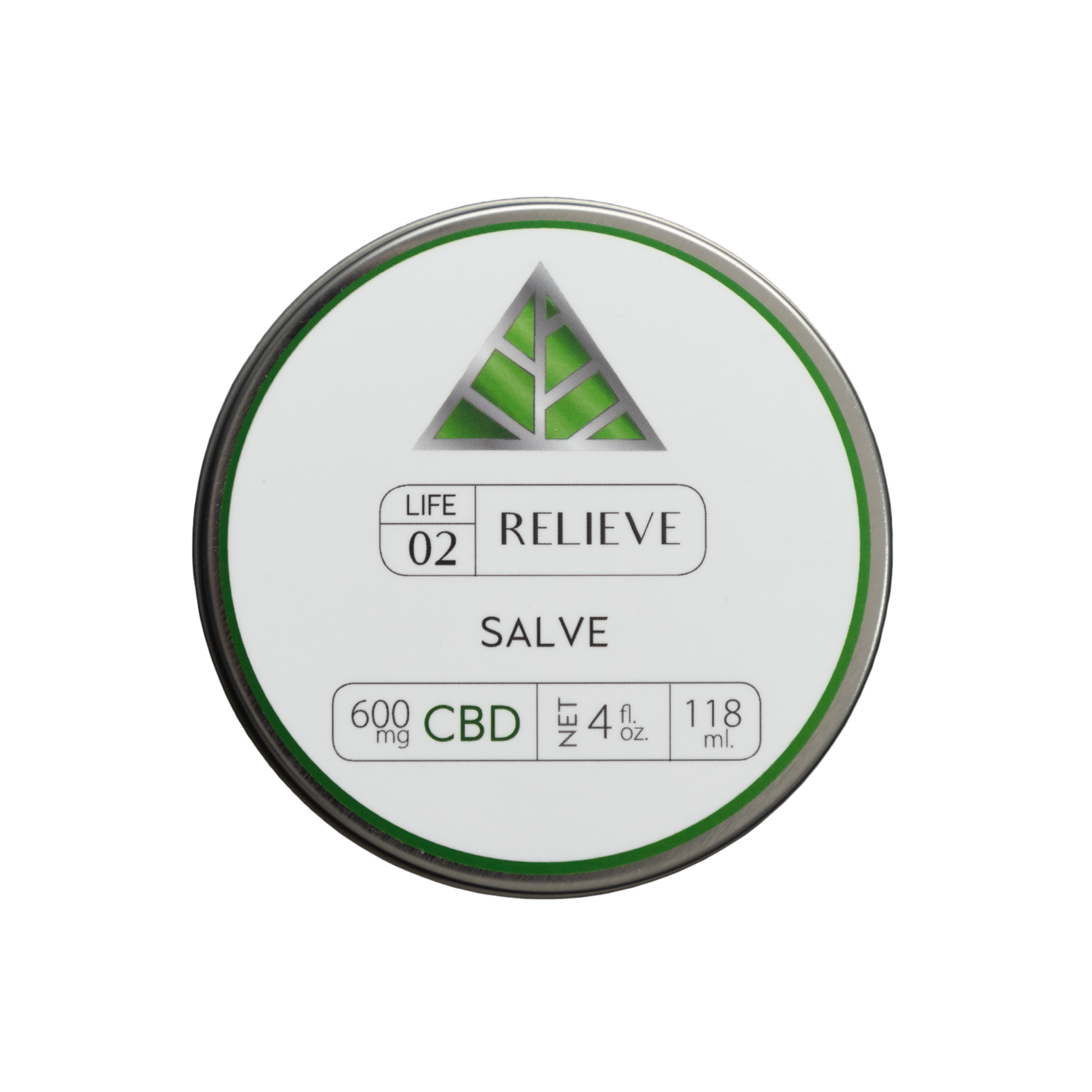 Color Up RELIEVE Pure CBD Salve in 4 oz tin with CBD and hemp beeswax on a white background.