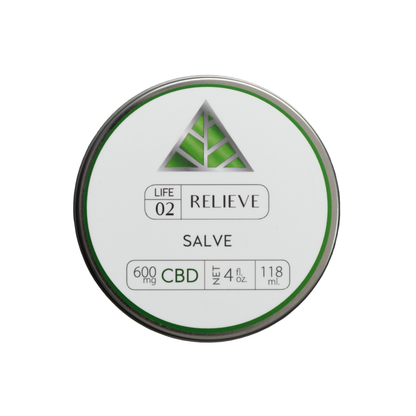 Color Up RELIEVE Pure CBD Salve in 4 oz tin with CBD and hemp beeswax on a white background.