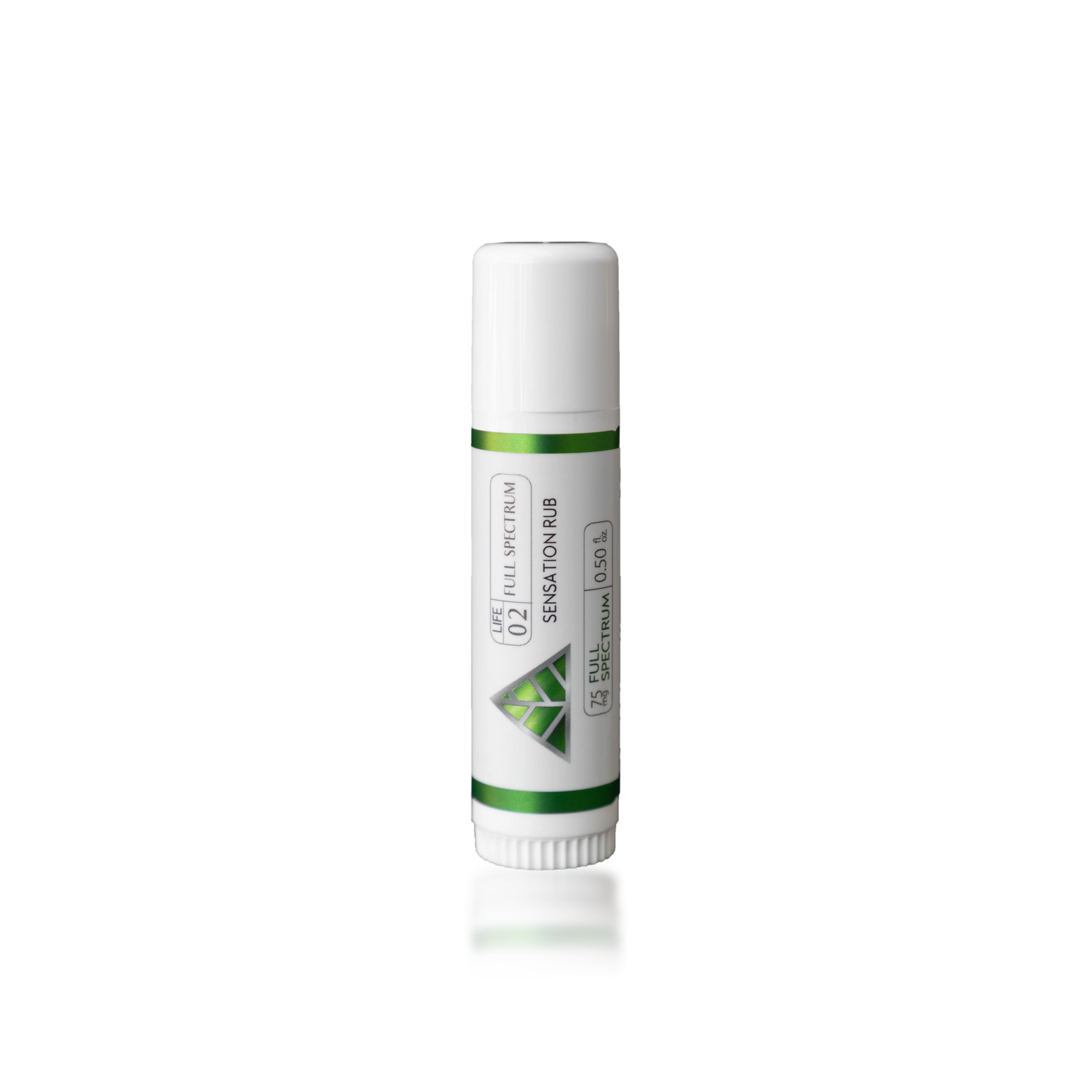 Color Up SENSATION Rub with full-spectrum CBD, menthol, and camphor in a mess-free targeted-use stick on transparent background.