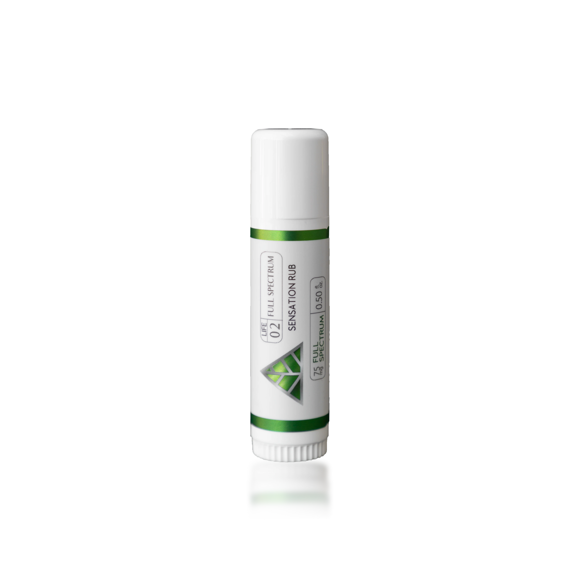 Color Up SENSATION Rub with full-spectrum CBD, menthol, and camphor in a mess-free targeted-use stick on transparent background.