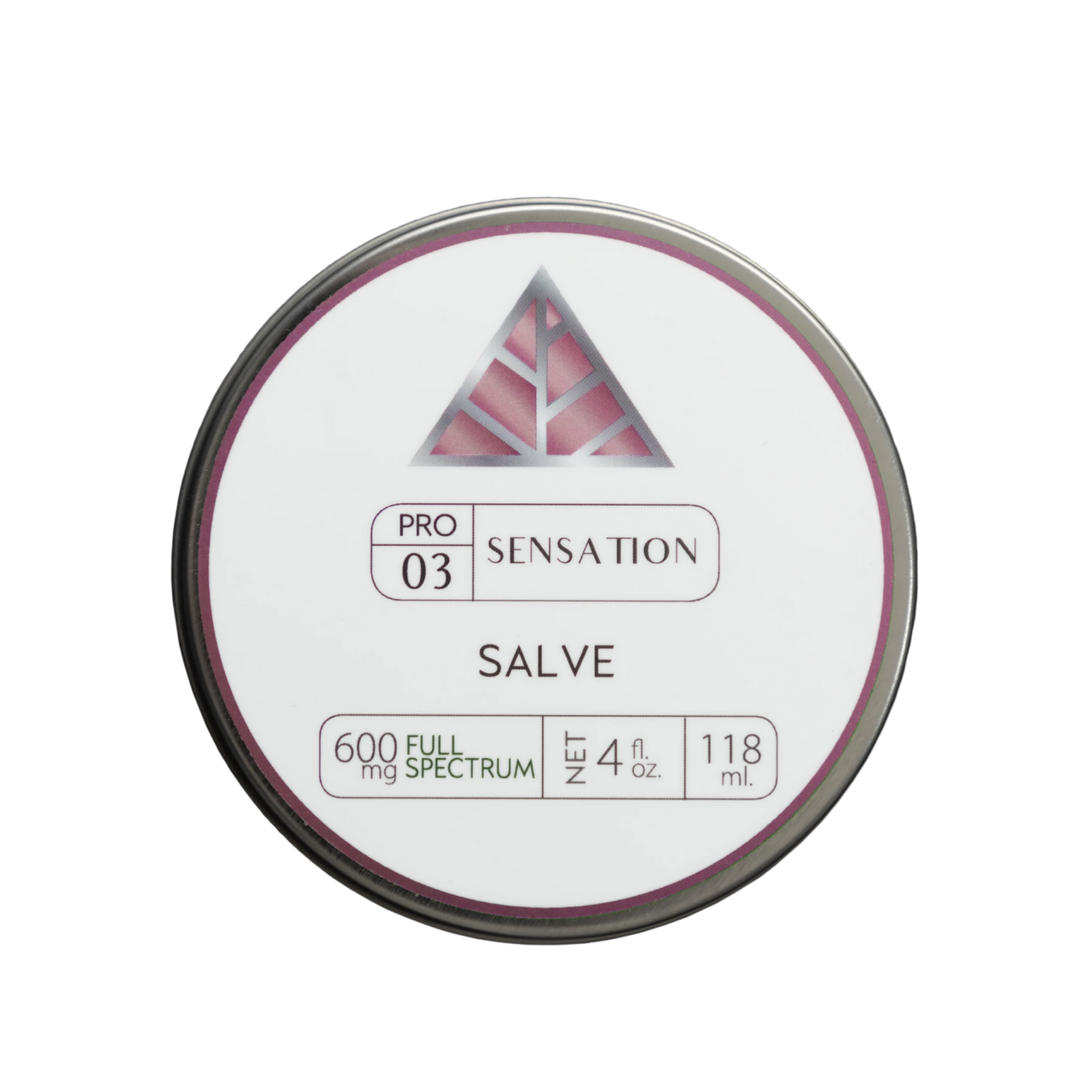 Silver salve container labeled 'Pro 03 Sensation Salve on a transparent background.