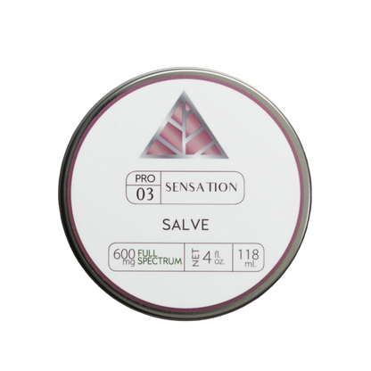 Silver salve container labeled 'Pro 03 Sensation Salve on a transparent background.