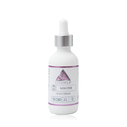 Color Up SOOTHE Scalp Serum with CBD, menthol, and botanical extracts for dry, itchy scalp care on transparent background.