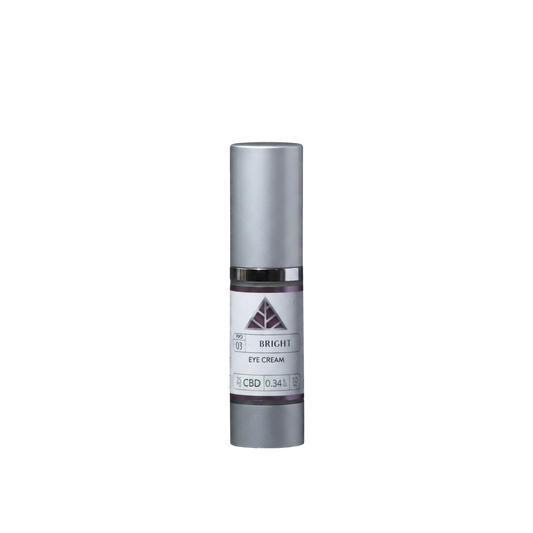 Color Up BRIGHT Eye Cream in a 10ml airless pump bottle with CBD and peptides for targeted under-eye skincare, dark circle care, and professional eye treatments on a transparent background.