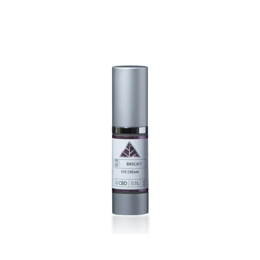 Color Up BRIGHT Eye Cream in a 15ml airless pump bottle with CBD and peptides for targeted under-eye skincare, dark circle care, and professional eye treatments on a transparent background.