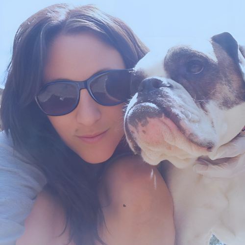 Color Up founder Shauna Blanch with her bulldog Kali, whose cancer journey inspired the creation of the cannabinoid wellness brand.