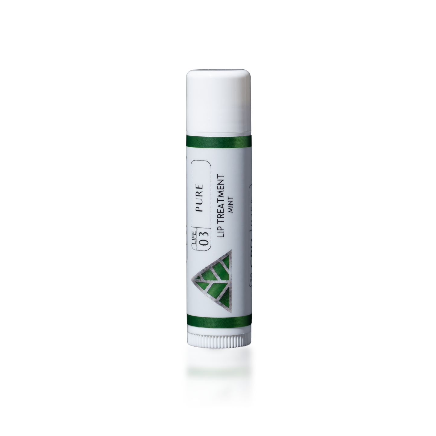 Lip Treatment Mint with green and white 'Color Up' green triangle logo design on a transparent background