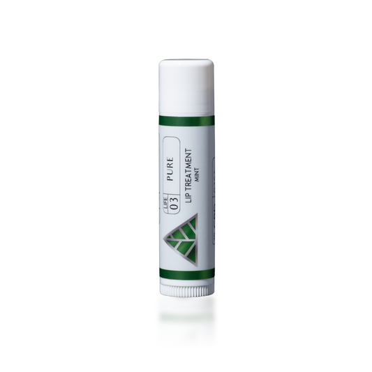 Lip Treatment Mint with green and white 'Color Up' green triangle logo design on a transparent background