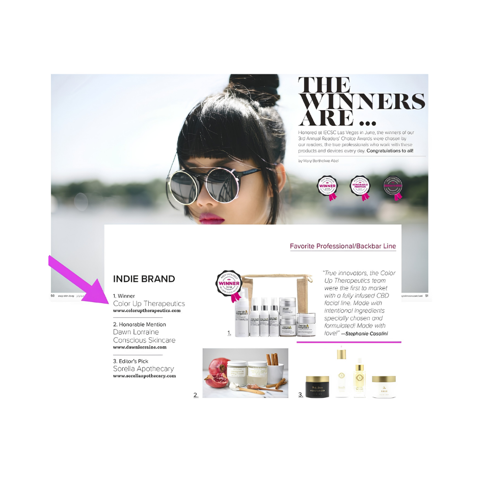 Color Up Therapeutics recognized as Favorite Professional Back Bar Line and Indie Brand winner in the IECSC Las Vegas Readers' Choice Awards by skincare professionals.