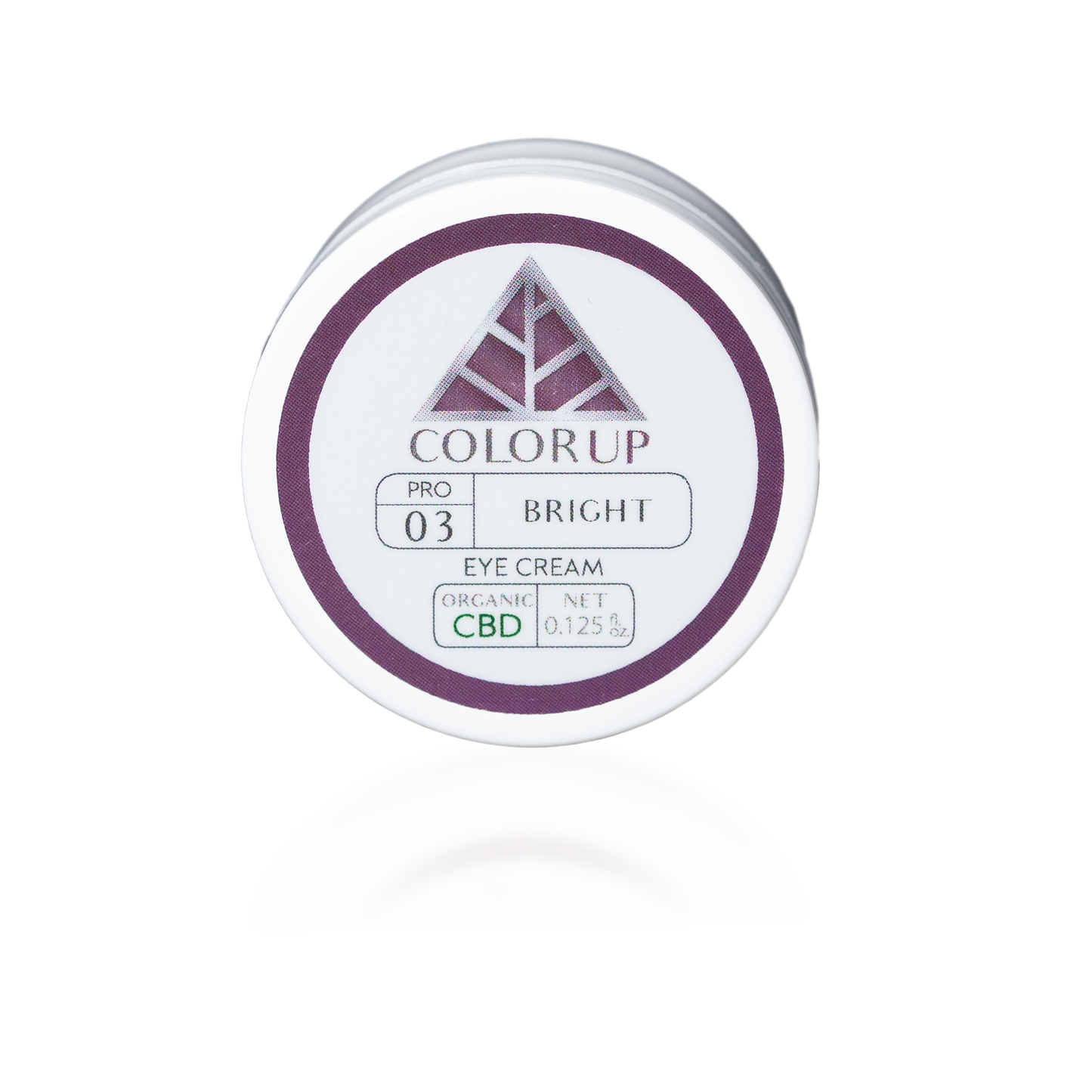 Color Up Travel Sized BRIGHT Eye Cream with CBD and peptides for targeted under-eye skincare, dark circle care, and professional eye treatments on a transparent background.