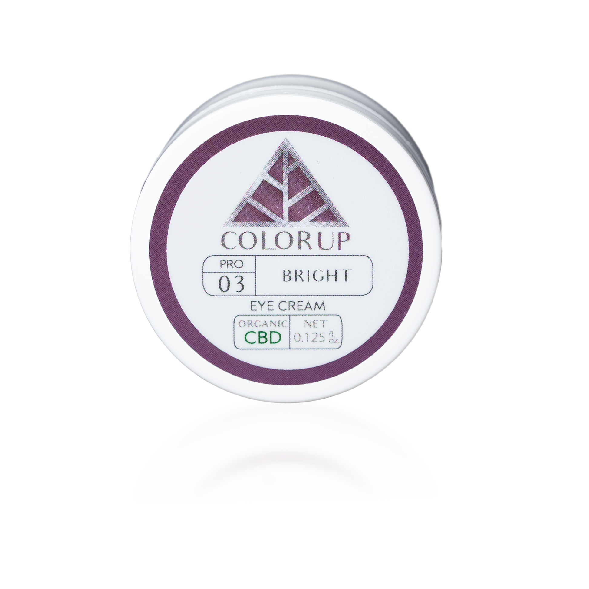 Color Up Travel Sized BRIGHT Eye Cream with CBD and peptides for targeted under-eye skincare, dark circle care, and professional eye treatments on a transparent background.