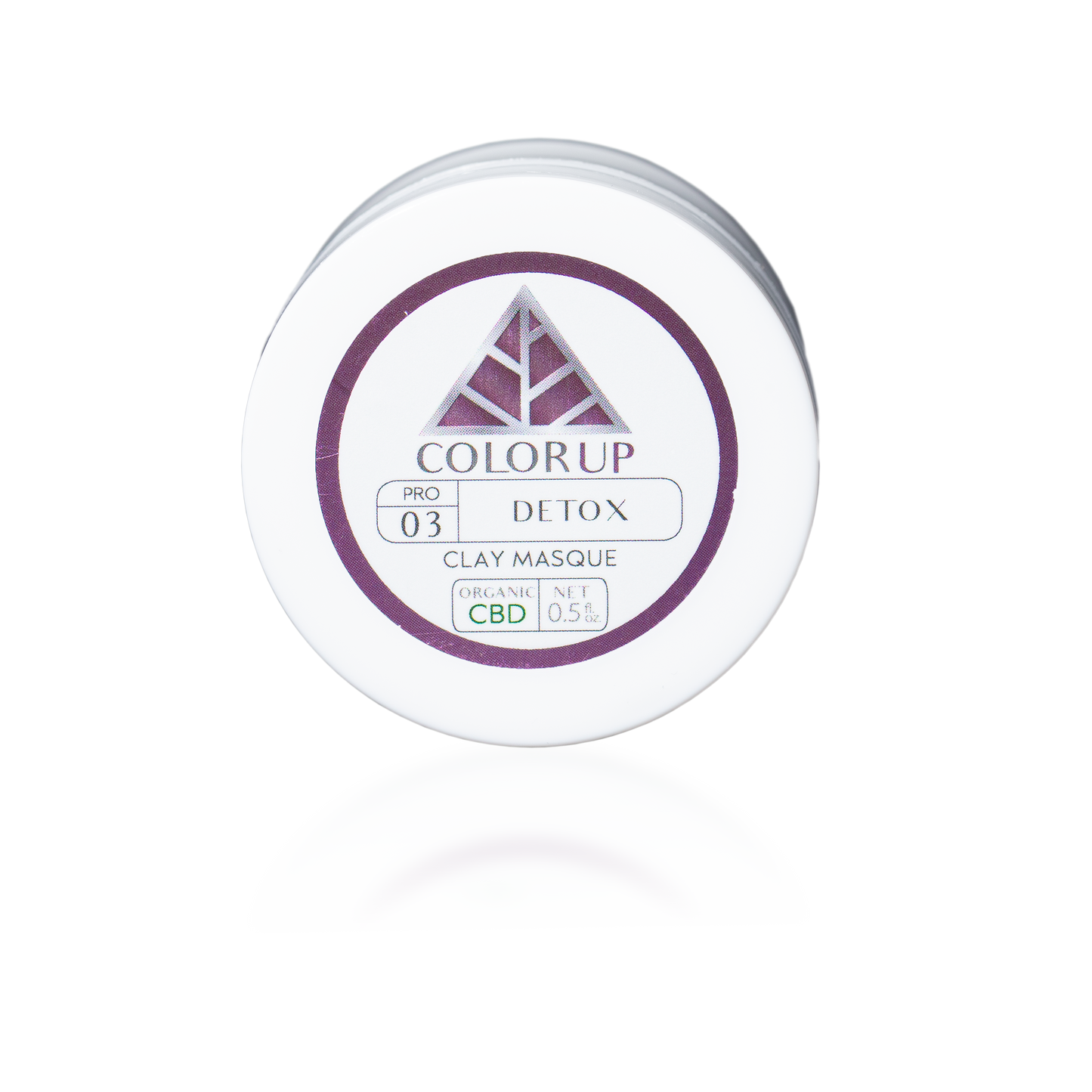 Color Up Travel Sized DETOX Clay Masque with CBD, kaolin clay, and bentonite clay for purifying facial skincare on transparent background.
