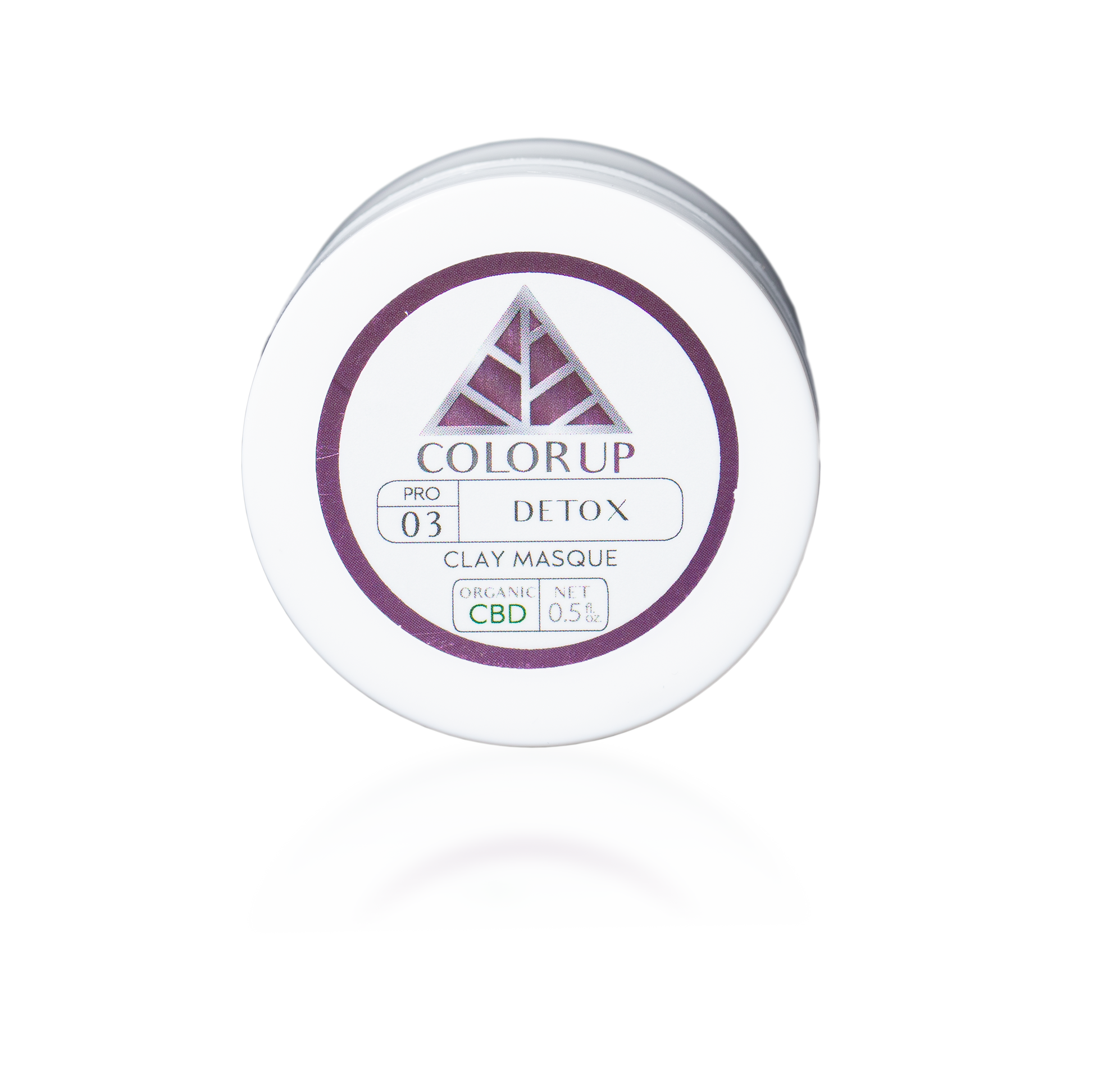 Color Up Travel Sized DETOX Clay Masque with CBD, kaolin clay, and bentonite clay for purifying facial skincare on transparent background.