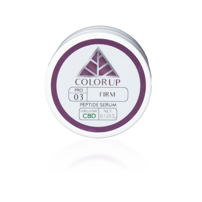 Color Up Travel Sized FIRM Peptide Serum with CBD and peptides for firming facial skincare and professional-quality home care on transparent background.
