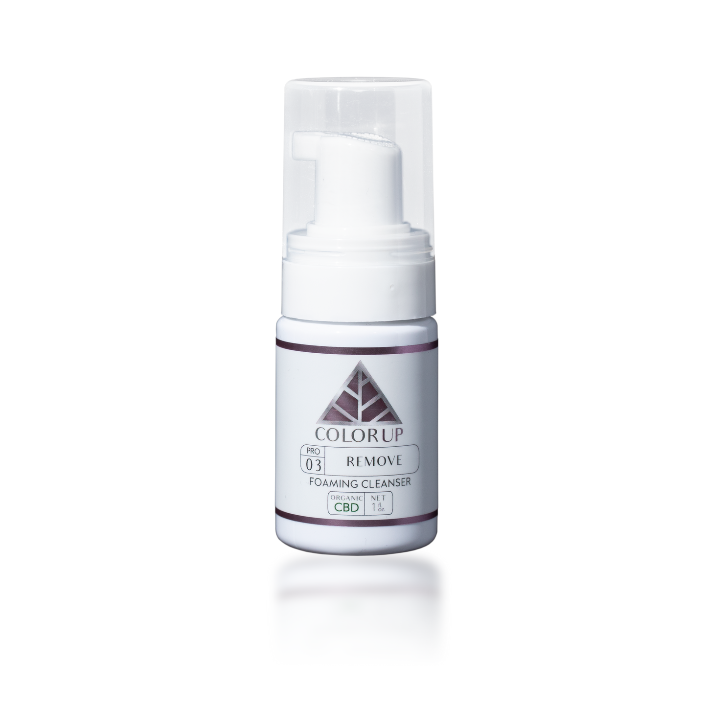 Color Up REMOVE Foaming Cleanser in 1 oz travel size for gentle pH-balanced cleansing, sampling, and client travel skincare on transparent background.