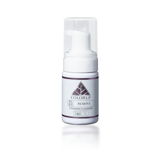Color Up REMOVE Foaming Cleanser in 1 oz travel size for gentle pH-balanced cleansing, sampling, and client travel skincare on transparent background.
