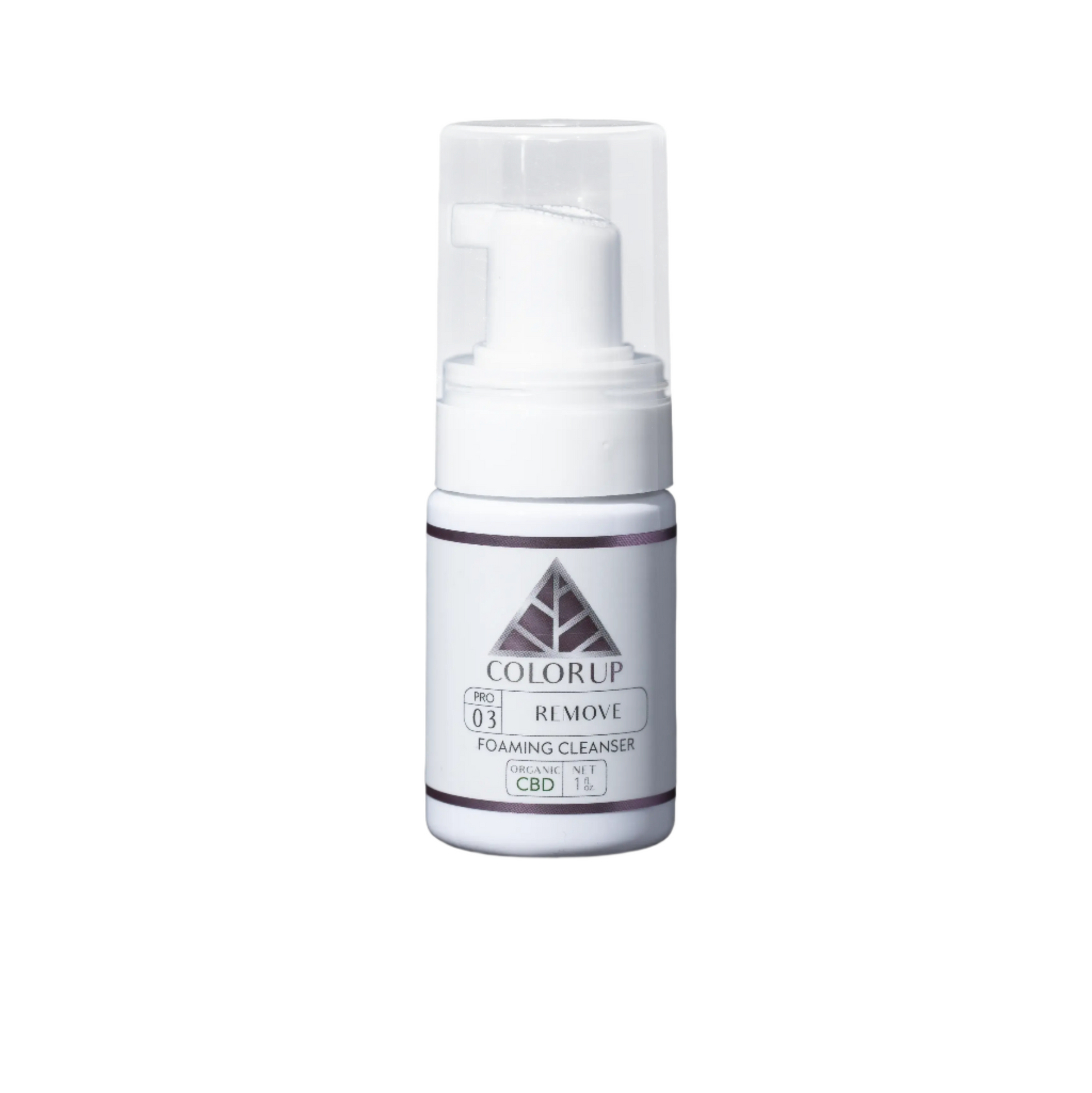 Color Up REMOVE Foaming Cleanser in 1 oz travel size for gentle pH-balanced cleansing, sampling, and client travel skincare on white background.