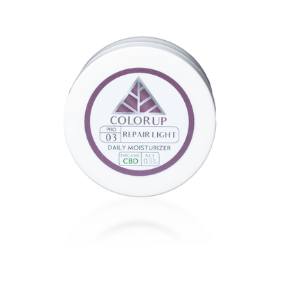 Color Up Travel Sized REPAIR Light Daily Moisturizer with CBD for lightweight hydration for oily and combination skin on transparent background.
