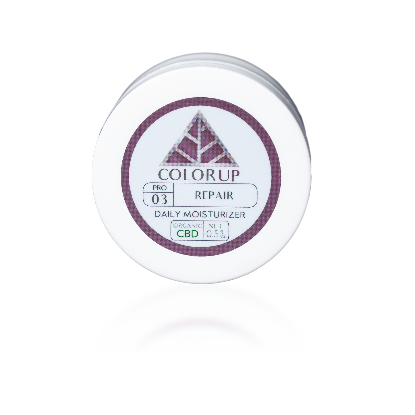 Color Up Travel Sized REPAIR Daily Moisturizer with CBD for rich daily hydration and professional-quality facial skincare on transparent background.