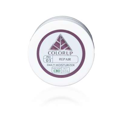 Color Up Travel Sized REPAIR Daily Moisturizer with CBD for rich daily hydration and professional-quality facial skincare on transparent background.