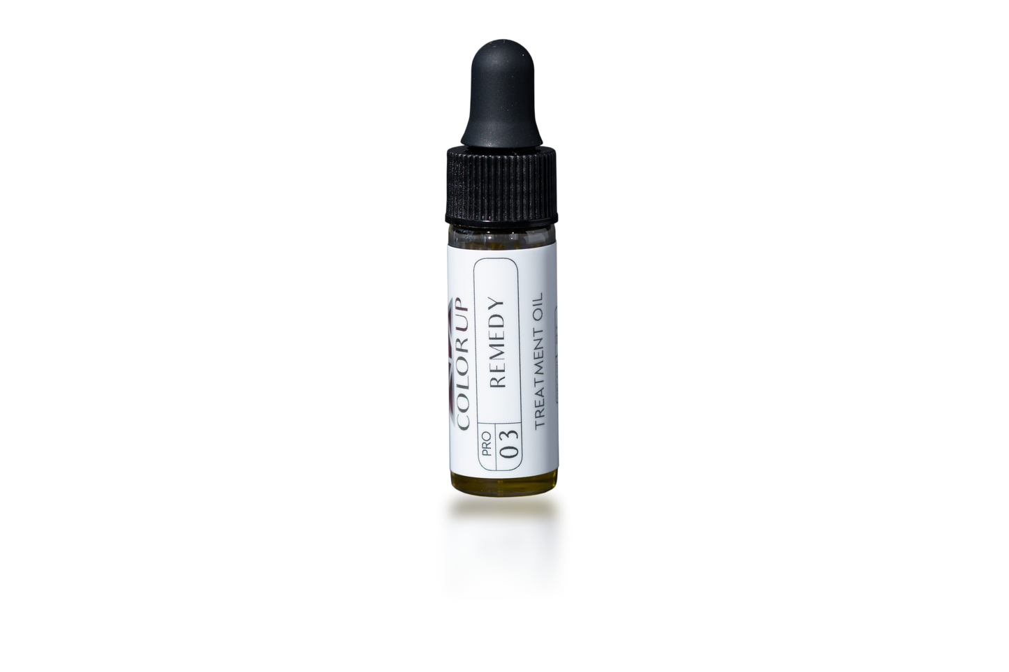 Color Up Travel Sized REMEDY Treatment Oil with CBD, rosehip oil, and botanical oils for nourishing facial skincare on transparent background.